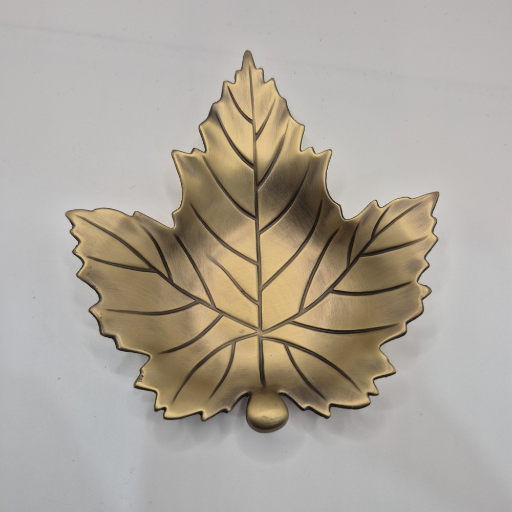 Solid Metal Brass Finish Autumn Decor Tree Leaf Trinket Dish Plate